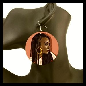 Hand painted round wooden earrings